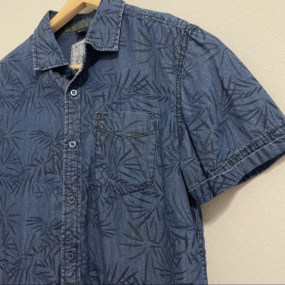 Buffalo David Bitton Shirt Button Down Collared Cotton Palm Chambray Print Men S - Picture 6 of 13